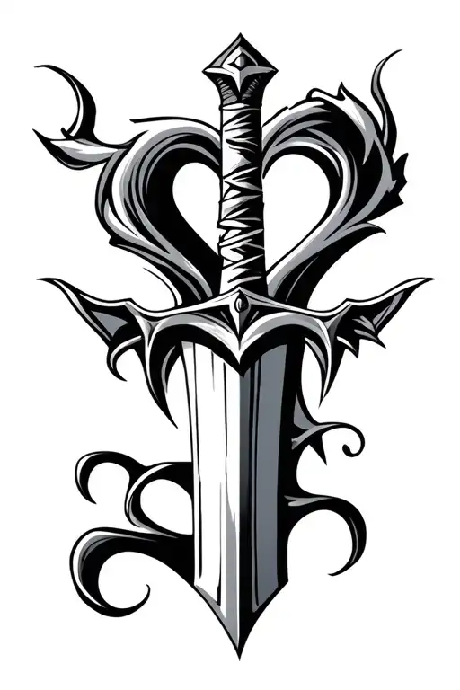 A Sword With A Heart-shaped Hilt Tribal