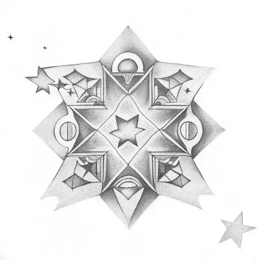 Moon With Four Stars Up And 5 Stars Across