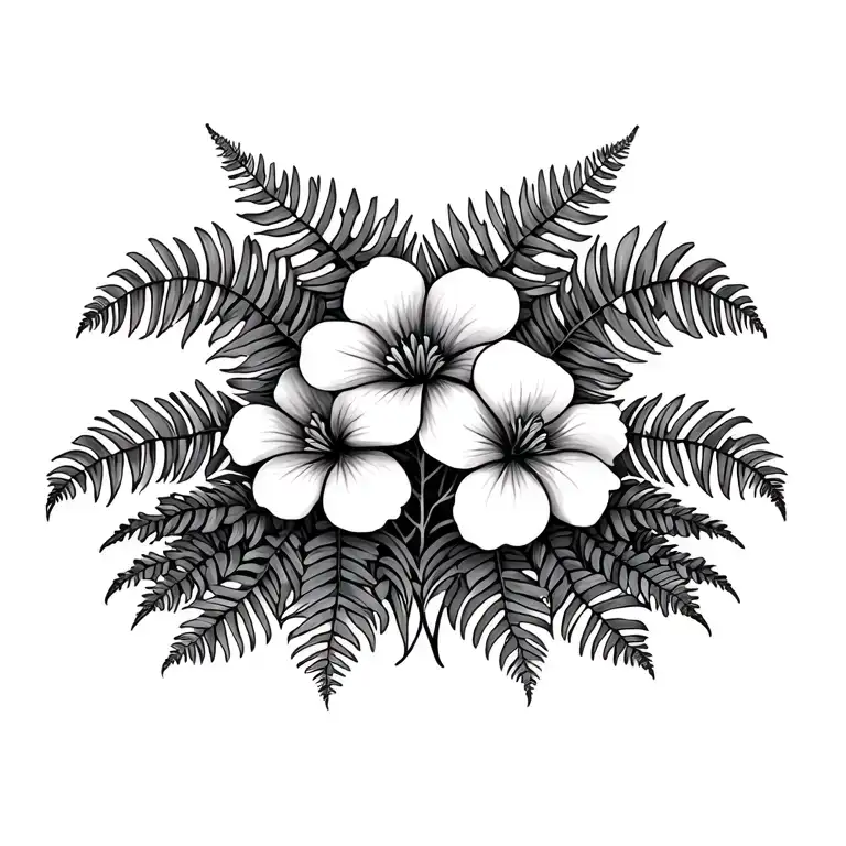 Dogwood With Some Mixed Ferns Coming Over Each Shoulder