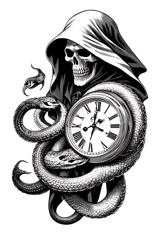 Grim Reaper Half Sleeve With Clock And Serpent