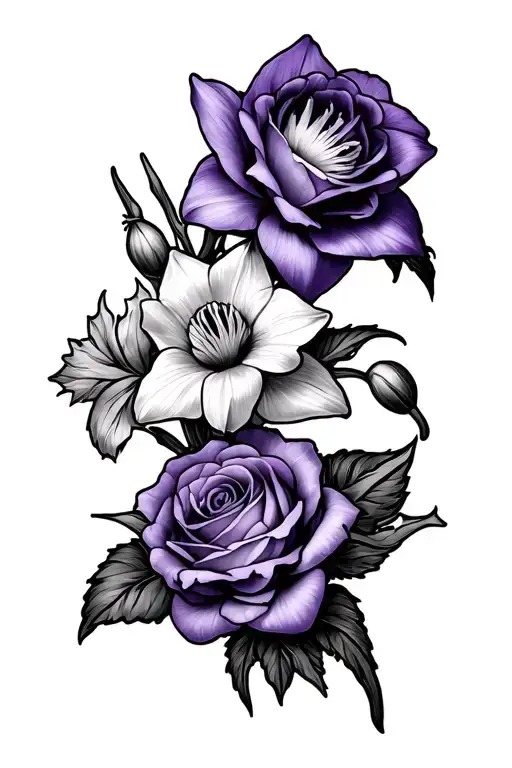 Violet Daffodil And Rose Intertwined