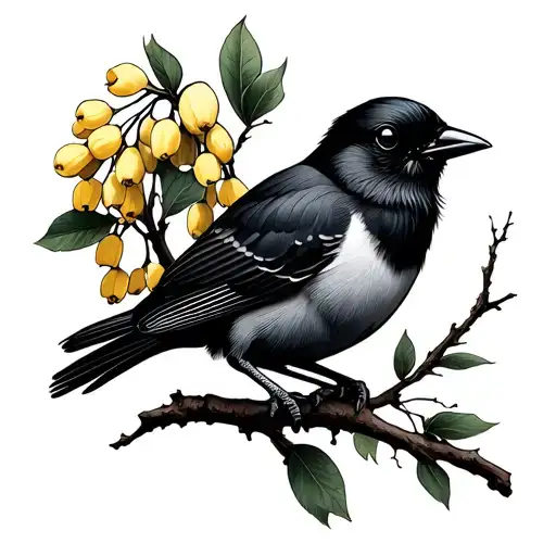 Tui Bird On A Kowhai Branch