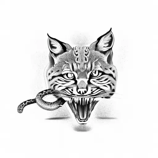 Bobcat With Snake In Mouth