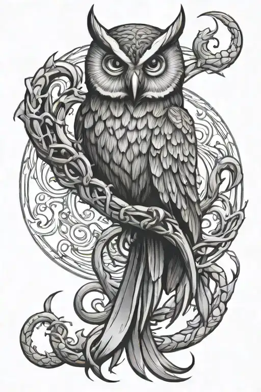Owl And Scorpion Intertwined Within