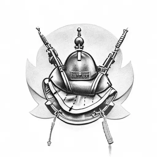 A Military Remembrance Tattoo With A Soldier's Helmet And Poppy Flowers