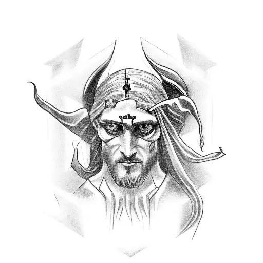 Symbol With Jesus On One Side And The Devil On The Other