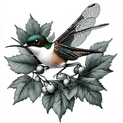 Leaf Rowan Berry Dragonfly Hummingbird
