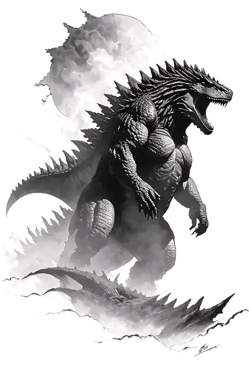Godzilla Tattoo In The Mist Shadow