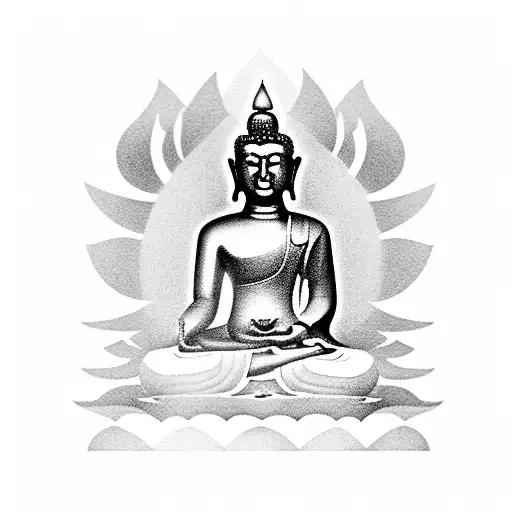 Buddha Meditating On Plum Flower Infornt Of Temple