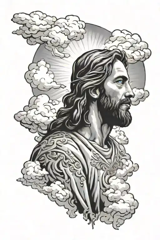 Jesus Praying In Clouds Floating