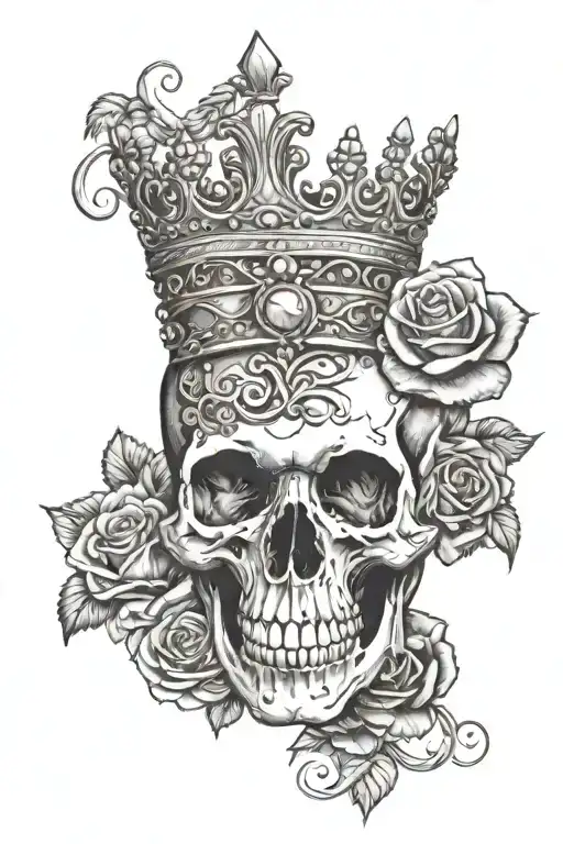 Skull Wearing A Tiara Surrounded By Roses With A Snake Coming Out The Mouth