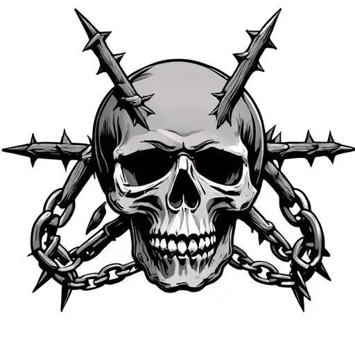 Skull With Thorns And Chains