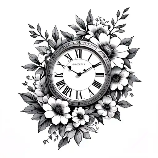 Flowers And A Clock With Roman Numerals Surrounded