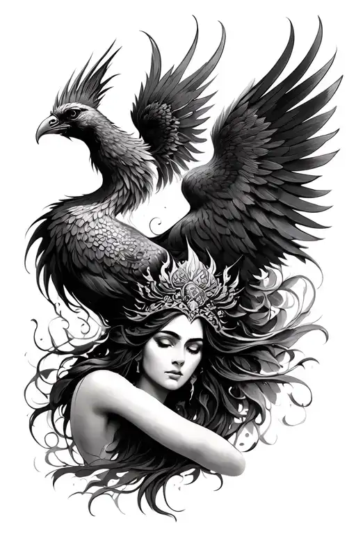 Goddess With A Phenix Bird