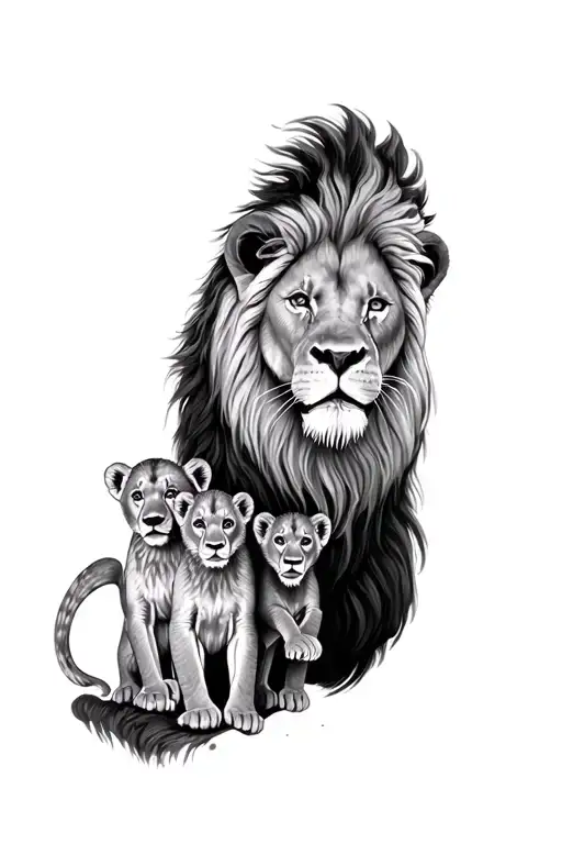 A Full Sleeve Tattoo Lion And 4 Cubs