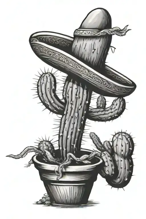 Cactus Growing In A Pot Wearing A Sombrero De Paja