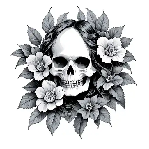 Skull Woman Nightshade Plant Intertwined
