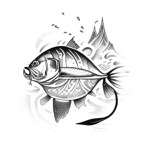 A Tattoo Design Depicting A Fishing Scene With Vibrant Colors