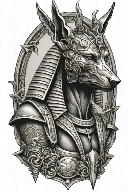 Combine Elements Of Anubis With A Realistic Black And Grey Portrait