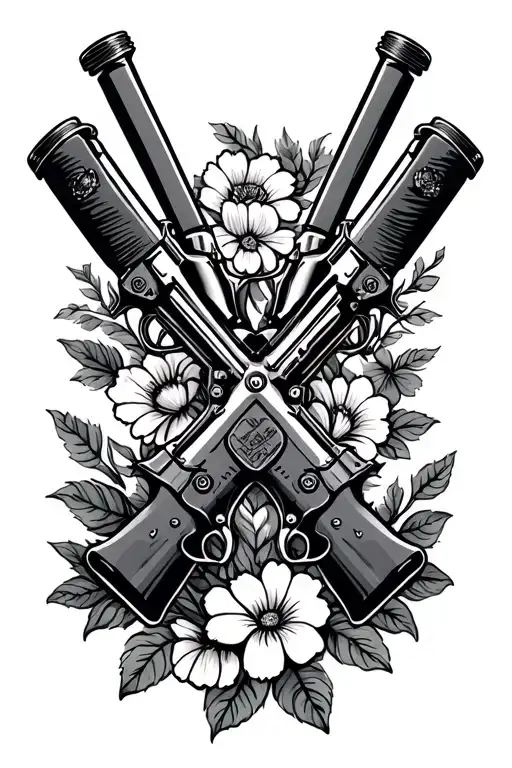 Two Old Timey Coach Gun Crossed Like An X With Flowers Around It For