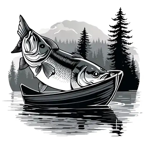 Bass Jumping Boat Lake Forest Scene