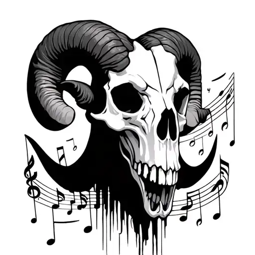 Ram Skull Surrounded My Music Notes