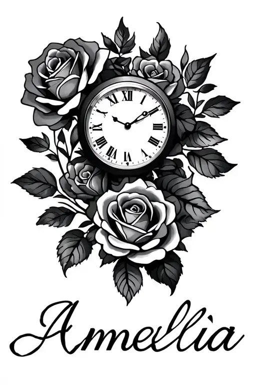 Roses And Clock Amelia Name