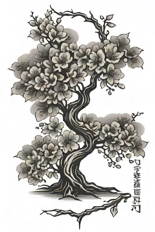 Cherry Blossom Tree Spine Tattoo With Quote