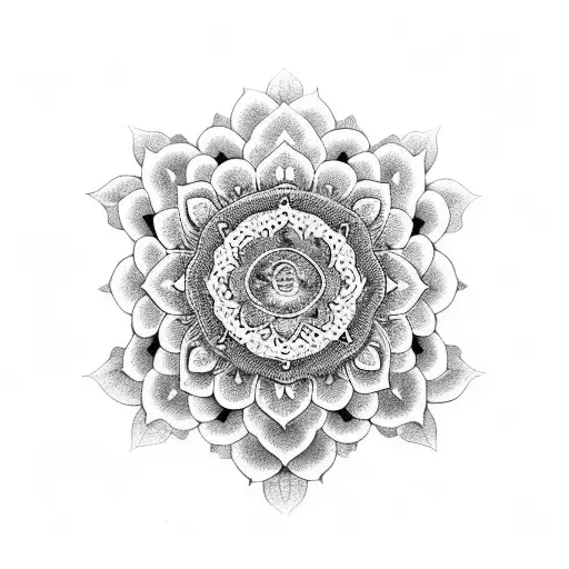 A Buddha Statue Emerging From A Lotus Flower With Intricate Mandala Patterns