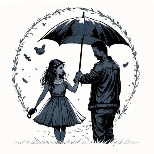 Father Protecting His Daughter With Umbrella