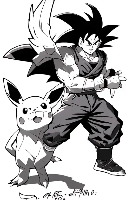 Dragonball Z Goku Combined With Pokemon Ash As One Character