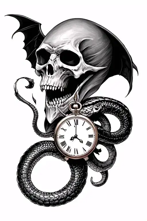 Reaper Half Sleeve With Clock And Serpent