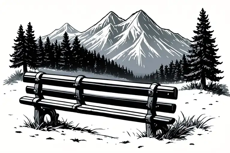 Mountain And Park Bench Minimal