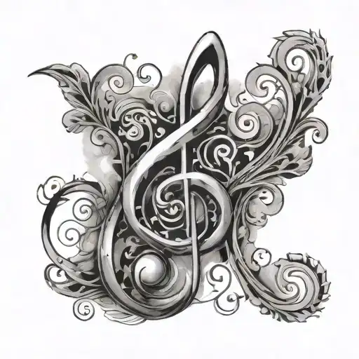 Treble Clef Smokey Background Greywash Line Work