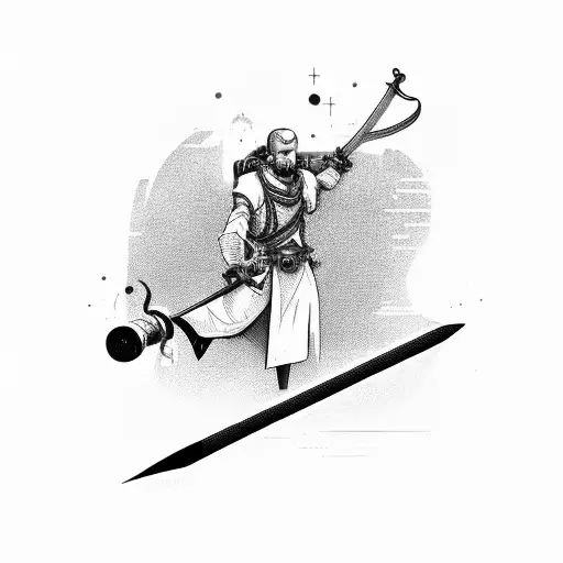 A Scientist Holding A Sword Made Of Chemical Elements