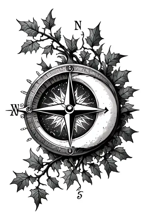 Sun And Moon Compass With Ivy Vines Growing