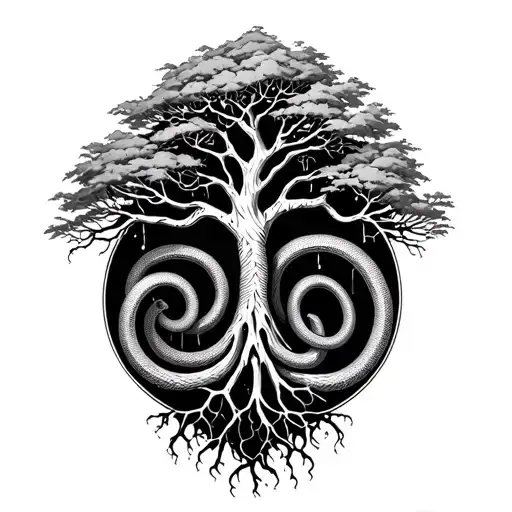 Poison Tree With Bottom Roots Turning Into Snakes