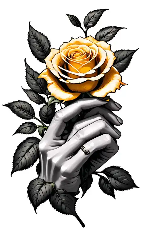 A Hand Holding A Golden Rose