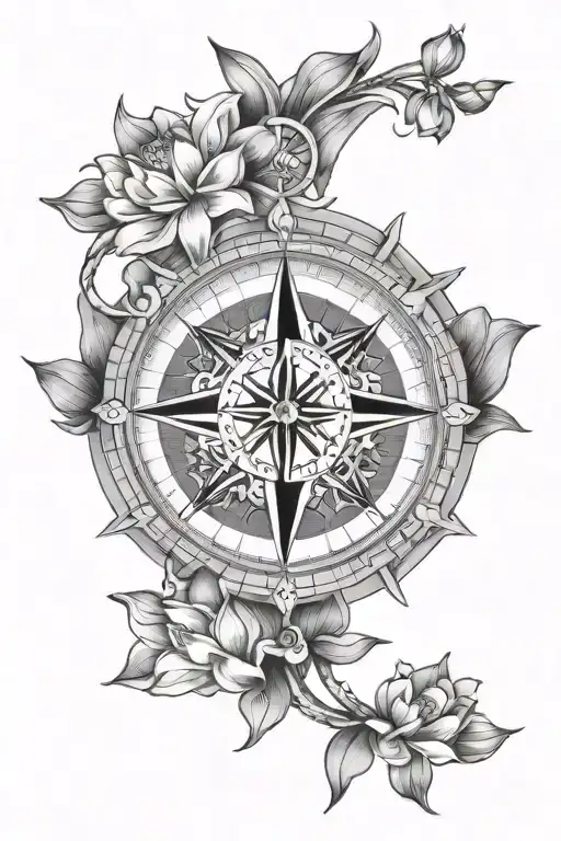 Compass With Lotus Flowers Wrapped