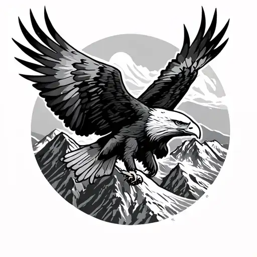 Eagle Soaring Over A Mountain Range