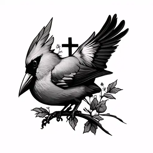 Cross With Cardinal Bird