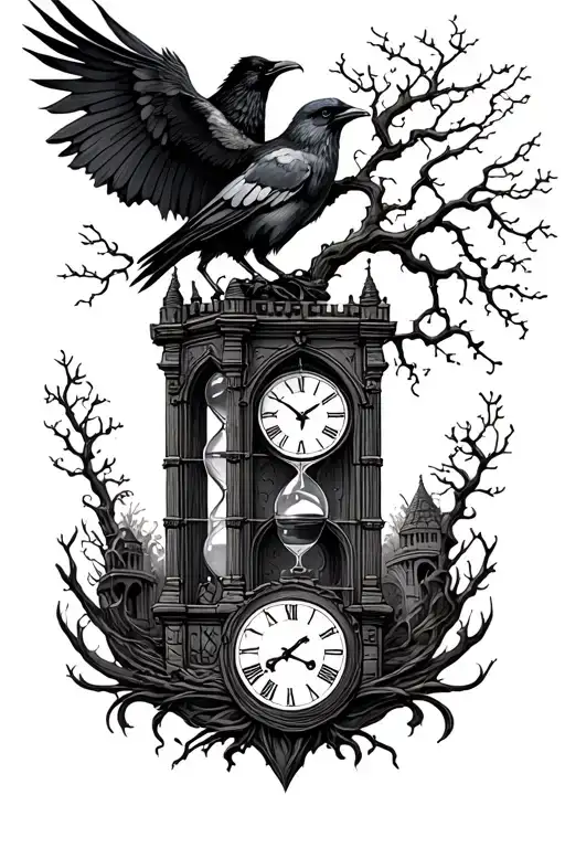Tree And Clock And Raven And Tower And Hourglass And Death