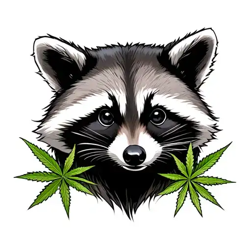 Raccoon And Marijuana Leaf