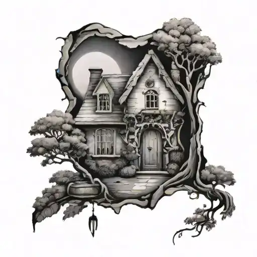 Open Hole With House And Tree Growing