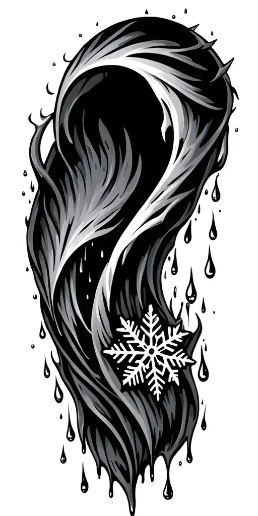 Snowflake Melting Into Rain Drops Falling