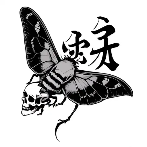 Japanese Kanji Of Death Moth With Skulls