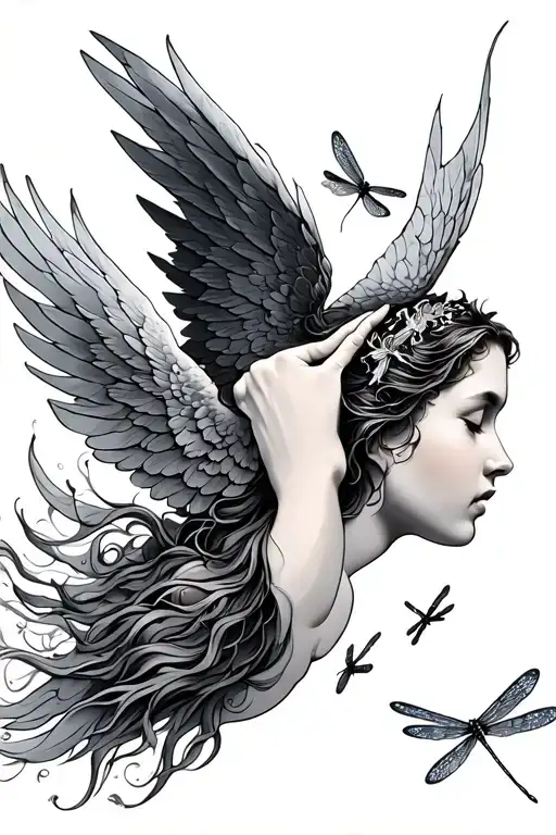 Angel With Dragonflies Flying