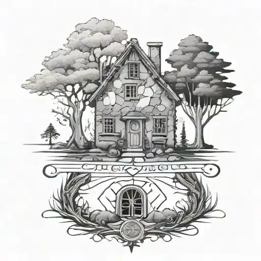 Power Of Life Tree Growing House Stone Road With Corner Small Rune Compass