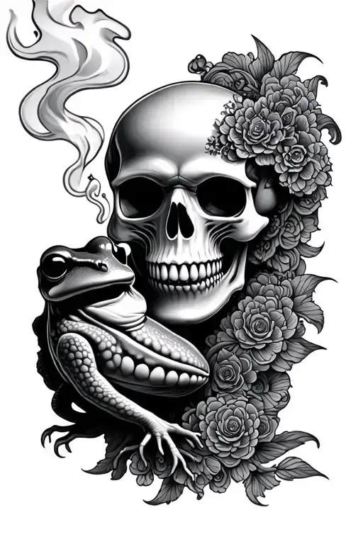 Oriental Skull With A Frog Smoking