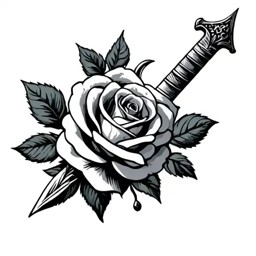 Traditional Style Dagger Wrapped In A Rose
